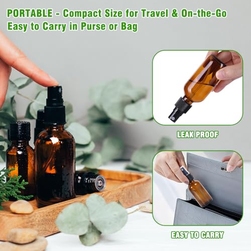2oz Amber Glass Spray Bottles for Essential Oils, Hair, Skincare, Cleaning & Travel,2-Pack Small Empty Spray Bottle - style: 2 Set