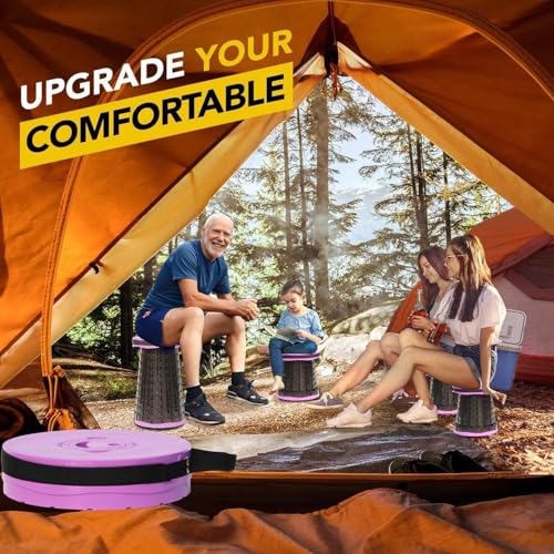ALEVMOOM Upgraded 19.7" Portable Collapsible Folding Stool Retractable Telescoping Foldable Stool for Adults Heavy Duty Camping Sturdy with Max Load Capacity 1000lbs for Outdoor Fishing Hiking BBQ - color: Light Purple, size: XX-Large