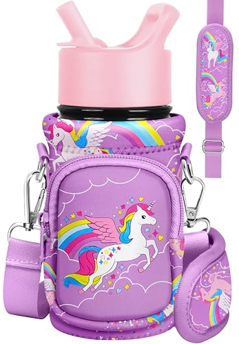 Miss Adola Kids Water Bottle Carrier, 10-18 Oz - color: Purple Unicorn