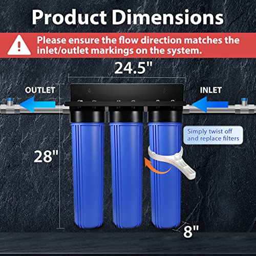 iSpring WGB32B-PB+AHPF12MNPT16X2 3-Stage Whole House Water Filter System, Reduces Lead, Chlorine, Sediment Home Water Filtration w/ 3/4'' Braided Stainless Steel Hose Connectors - style: Heavy Metals