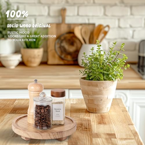 Round Decorative Tray Farmhouse Kitchen Decor Soap Dish, 8" Brown | Waterproof, Lightweight, Easy Clean, Wood Riser Pedestal Stand Accessories for Office Desk, Vanity, Counter, Sink - color: Brown, size: 8"