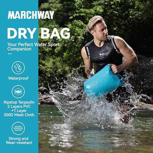 MARCHWAY Floating Waterproof Dry Bag Backpack 5L/10L/20L/30L/40L, Roll Top Sack Keeps Gear Dry for Kayaking, Rafting, Boating, Swimming, Camping, Hiking, Beach, Fishing - color: Shiny Blue, size: 5L