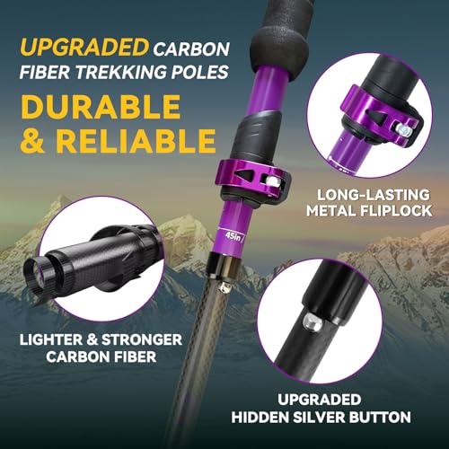 Carbon Fiber Trekking Poles, Lightweight Hiking Sticks with Cork Grip 2 Pcs - color: Purple