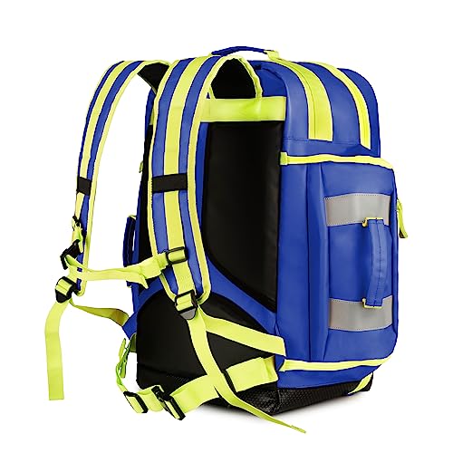 Scherber Fully-Stocked Premium First Responder Backpack | EMT/EMS Medic Trauma & Oxygen Medical Professional Kit | Bag w/ 4 Color-Coded Removable Pouches, O2 Storage, & 250+ First Aid Supplies (Blue) - color: Blue