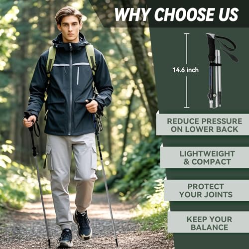 2 Pack Aluminum Trekking Poles, Tri-Fold Collapsible Walking Hiking Sticks - color: Blue