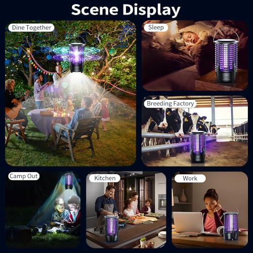 FOXLVDA 2-in-1 Bug Zapper & Mosquito Zapper with LED Night Light Cordless | Portable & Rechargeable Bug Zapper with 3600mAh Battery, Indoor/Outdoor Electric Fly Trap for Kitchen, Patio,Backyard,Camping
