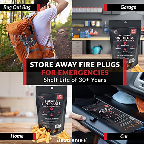 Dextreme Fire Plugs Waterproof Fire Starter for Campfires, Emergencies, Survival, Fire Pits, Grills | 5+ Minute Burn | All Natural | Made in North America - size: 200 Fire Plugs