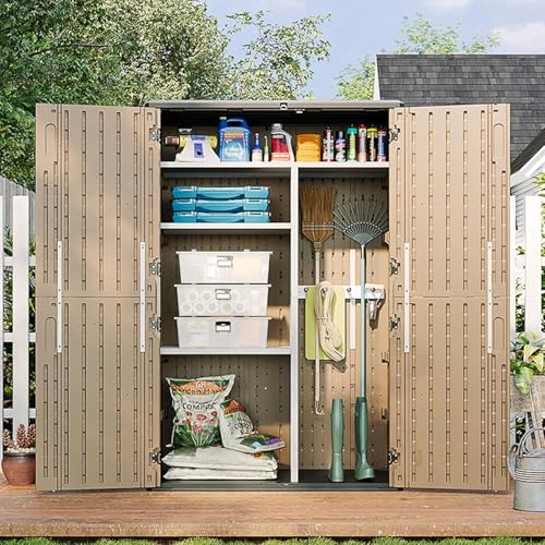 Aoxun Outdoor Storage Shed, 64 Cu.Ft Vertical Storage Sheds, Brown - color: Brown, size: 64 Cu.Ft