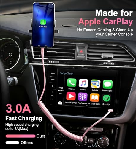 USB C to Lightning Cable 3FT for Car, Coiled iPhone Charger Fast Charging | Short USBC Lightning Cable iPhone Cord for iPhone14/13/12/11 Pro Max/Plus/iPad/CarPlay - 2Pack Pink - color: Pink, size: 3FT, style: Usb C to Lightning