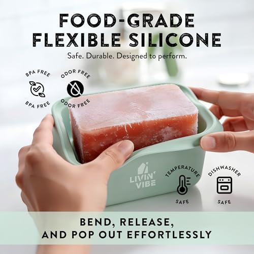 Silicone Freezer Trays with Lids, 4 Pack, 8.45 fl oz (250 ml) Each, Flexible Reusable Food Grade Silicone Containers for Ice, Soups, Meal Prep & Storage