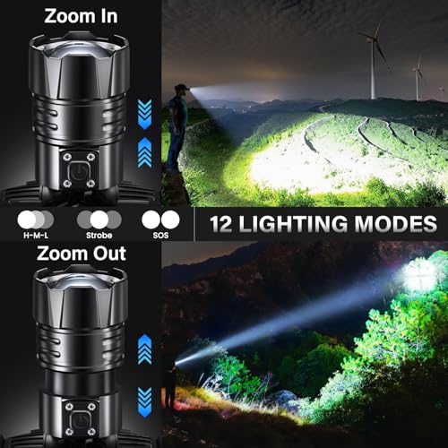 FINICO Rechargeable LED Headlamp 99000 High Lumens,95 Hours Long Lasting | Head Light with Zoomable & IPX7 Waterproof & 12 Modes & 125° Adjustable, Powerful Head Lamp for Outdoor, Camping, Hardhat - size: 1 Pack