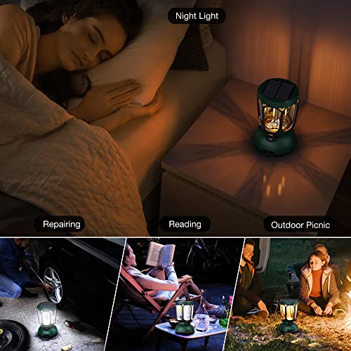 Raynic 6000 LED Camping Lantern, 650LM Hand Crank Solar Battery Powered Rechargeable Lantern, Emergency Lights for Home Power Failure, Hurricane, USB Cable Included - size: GREEN