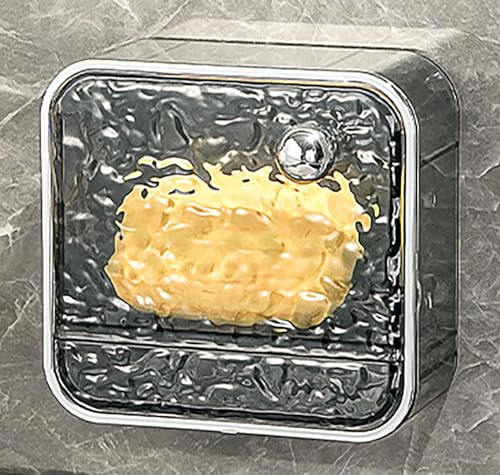 Wall Mounted Soap Box with Cover, 5 in x 4.7 in x 2 in PET and ABS Clear Soap Holder with Switchable Cover and Drain Function for Bathroom (S)