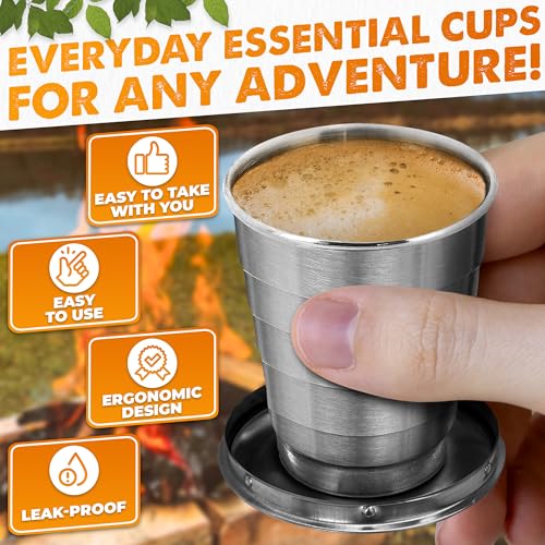 DIMROM 2 Pcs Collapsible Shot Glass with Lid, 2.5Oz (75ml), Stainless Steel - style: 2 Pcs