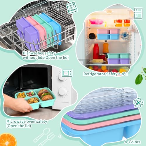 Bento Lunch Box - 4 Pack, 4-Compartment Meal Prep Containers, Adult Lunch Box, Microwave & Dishwasher Safe (Dark-PP(B/P/G/P)) - color: Dark-PP(B/P/G/P)