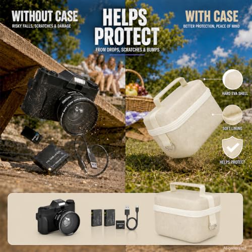Comecase Large Travel 4K Vlogging Camera Case for Duluvulu/for AUREAPI | Outdoor Camera Storage with 2 Divider and Mesh Pocket, for Vloggers and Content Creators, Trip Ready, Off-White - Case Only - color: off-white, size: L