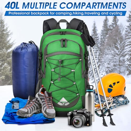 IGOLUMON Hiking Backpack 40L Packable Lightweight Camping Daypack Men Women | Multi-compartment storage Water-resistant Foldable Nylon Material Hiking Day pack for Camping Cycling Outdoor - color: Grass Green