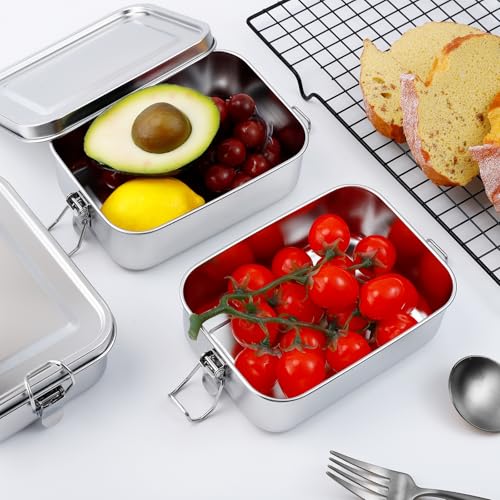 4 Pcs Stainless Steel Bento Box, Metal Lunch Box, Food Storage Containers with Lockable Clips to Leak Proof, Reusable Metal Lunch Snack Boxes for Work, Picnic, Camping, Dishwasher Safe(850ml)