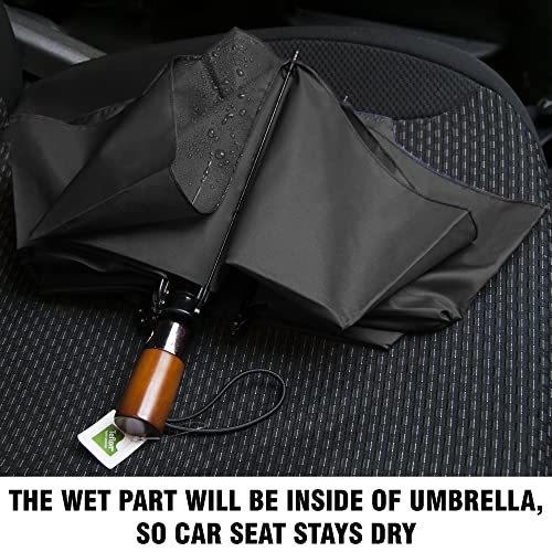 Raintrend Windproof Travel Umbrellas for Rain Automatic +10% Bigger Canopy Strong Frame Compact Folding Portable Umbrella for Women Men Backpack Purse - color: T1 Midnight Black