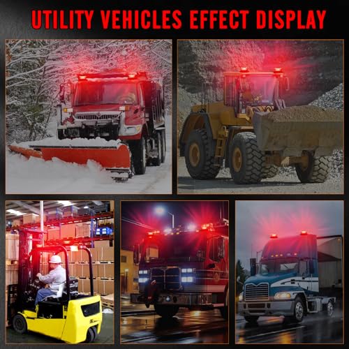 2 Pcs Red Forklift Beacon Strobe Lights, 12-24V 16 Flashing Modes 48 LED with Magnetic Base, Traffic Lights for Construction Vehicles, Trucks, Golf Carts, Snow Plow