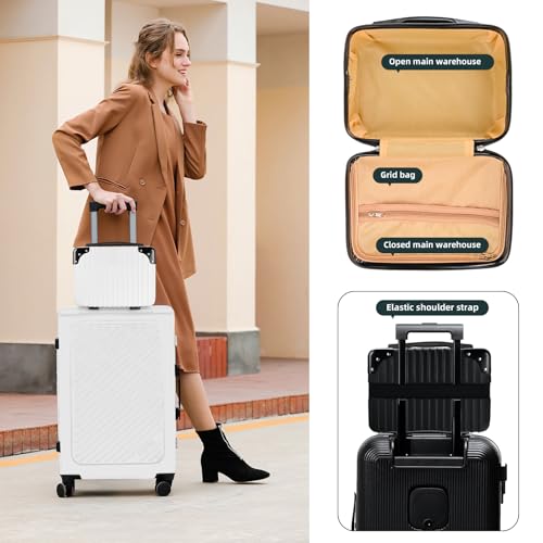 14inch Hard Shell Cosmetic Organizer Travel Train Hand Luggage Small Portable Carrying Suitcase Makeup Case Bag for Women Toiletry - color: BLACK/WHITE