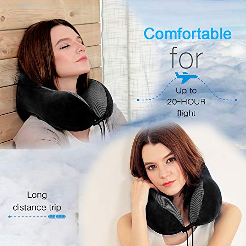 TALLGO Travel Pillow, Best Memory Foam Neck Pillow Head Support Soft Pillow for Sleeping Rest, Airplane Car & Home Use (Black) - color: Black