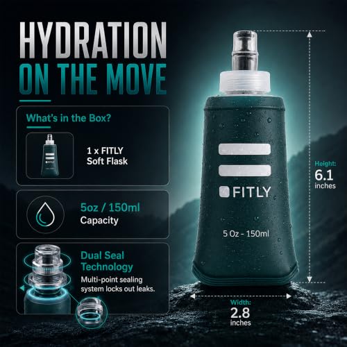 FITLY Soft Flask - Shrink As You Drink Soft Water Bottle for Hydration Pack - Folding Water Bottle Ideal for Running, Hiking, Cycling, Climbing & Rigorous Activity - color: Petrol Blue, size: 5 Ounces