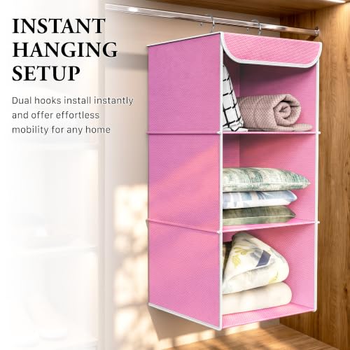 Simple Houseware 3 Shelf Hanging Closet Organizer, Pink - color: Pink