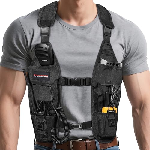 SAMCOM Universal Double Radio Shoulder Chest Rig Bag Pocket Pack Holster Vest for Two Way Radio Rescue Essentials