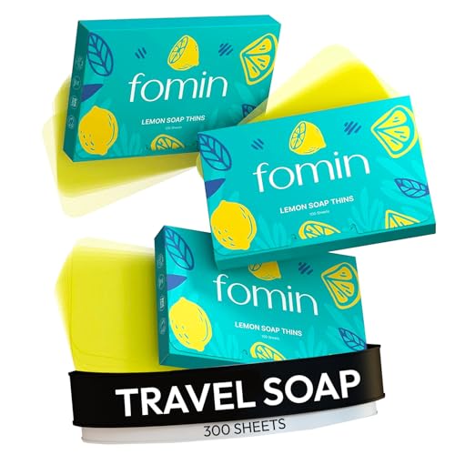 FOMIN Paper Soap Sheets for Hand Washing - 300 Lemon Travel Soap Sheets - color: Lemon (Pack of 3)