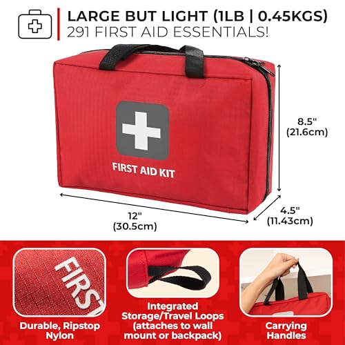 Thrive Home Essentials First Aid Kit (291 Pieces) - First Aid Bag with Multi-Sized Bandage, Gauze, Wipes, Scissors, Gloves, Tape, Ice Pack and More | First Aid Bag With Multi-Sized Bandages, Gauze, Wipes, Scissors, Gloves, Tape And Ice Pack Included - sty