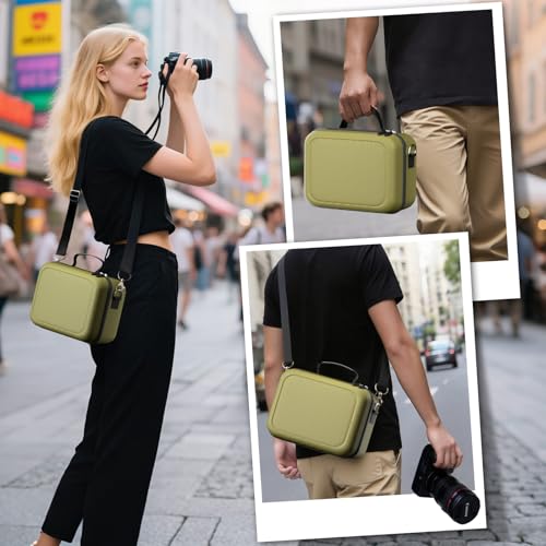 ProCase Hard Shell Camera Case for Canon Rebel T7 -Green | Soft Padded Bag with 1 Shoulder Strap and 3 Adjustable Dividers for Digital Camera EOS R100/R50/DSLR/SLR/Nikon/Sony - color: Green