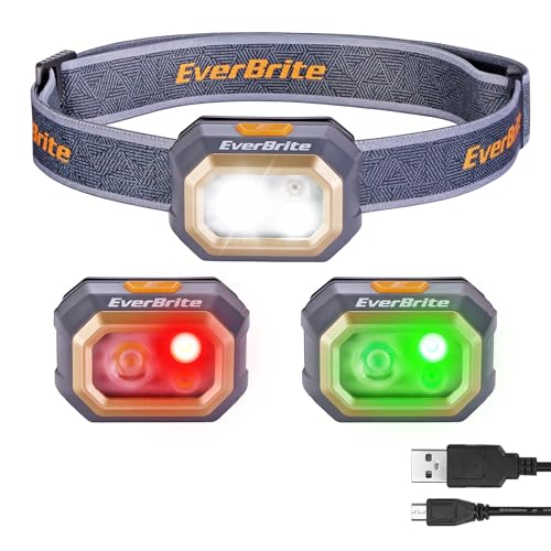 EverBrite 700 Lumens Rechargeable Headlamp with White Red Green Light Modes | 700 Lumens, White Red Green Light Modes, Stepless Dimming, Memory Function, 60° Tilt, 6 Modes for Hunting, Camping, Hiking - size: Small