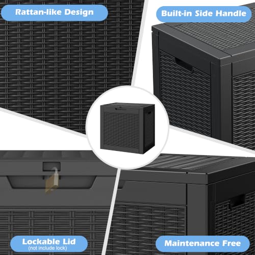 Outdoor Storage Box Waterproof, 30 Gallon Deck Box for Patio Storage - color: Rattan Black, style: 30Gallon