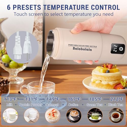 Travel Electric Kettle, Balabulala Portable Water Boiler with 6 Variable Presets,Small Electric Kettle with Keep Warm Temperature Controls & Boil Dry Protection, 14oz,White - color: White