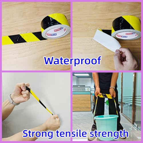 1 Pack Industrial Safety Floor Marking Tape, Black and Yellow Stripes, 2 Inches x 108 Feet, Safety Caution Tape, No Residue, Strong Adhesive, for Outdoor Construction Warning, Danger Zone