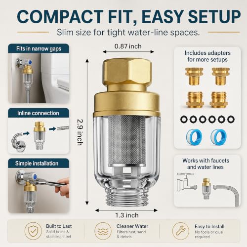 2 Pack Washing Machine Water Filter, Inline Sediment Water Filter with 50Mesh Stainless Steel Screen, Brass Threaded PreFilter for Washing Machine, Water Heater, Faucet, Garden Hose, RV - color: Style A