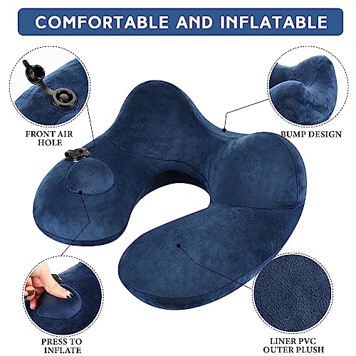 Xtinmee 2Pcs Self-Inflatable Pillow Soft Airplane Travel Pillow with Compact Bag for Long Flight Neck Cushion for Head Support Car Home Office 12.2x11.81x5.91in(Gray, Blue) - color: Gray, Blue