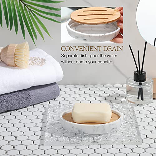 Luxspire Bamboo Soap Dish, Holder for Bathroom& countertop, Gravel White - color: Bamboo+gravel White
