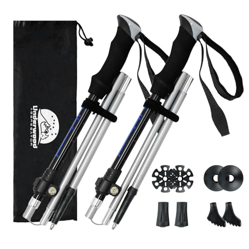2 Pack Aluminum Trekking Poles, Tri-Fold Collapsible Walking Hiking Sticks - color: Black