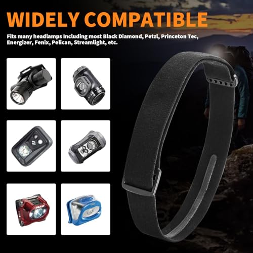 Headlamp Strap Replacement Headband for Black Diamond, Petzl, Princeton Tec, Energizer, Fenix, Pelican, Streamlight Elastic Headlamps 1” Width - 2 Pack