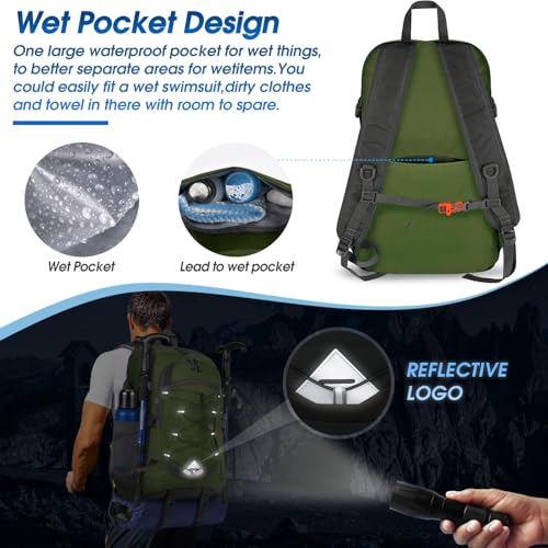 IGOLUMON Hiking Backpack 40L Packable Lightweight Camping Daypack Men Women | Multi-compartment storage Water-resistant Foldable Nylon Material Hiking Day pack for Camping Cycling Outdoor - color: Army Green