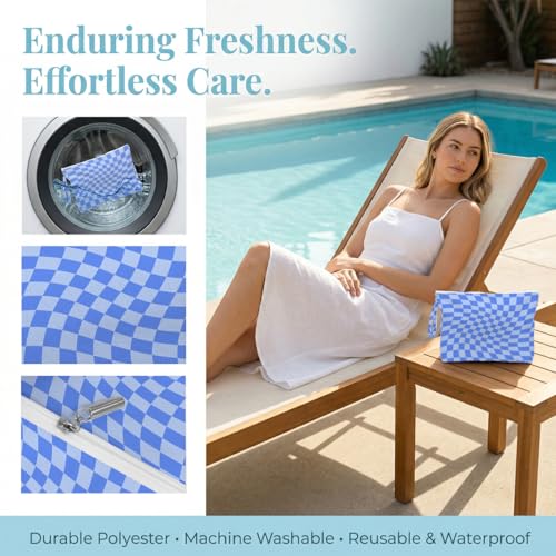 Fokongna 2 Pack Waterproof Travel Wet Bag, Reusable Dry Wet Separation Zipper Pouch for Gym Workout Beach Trip Cosmetic Toiletry Organizer - color: Wavy Checkered Set 02
