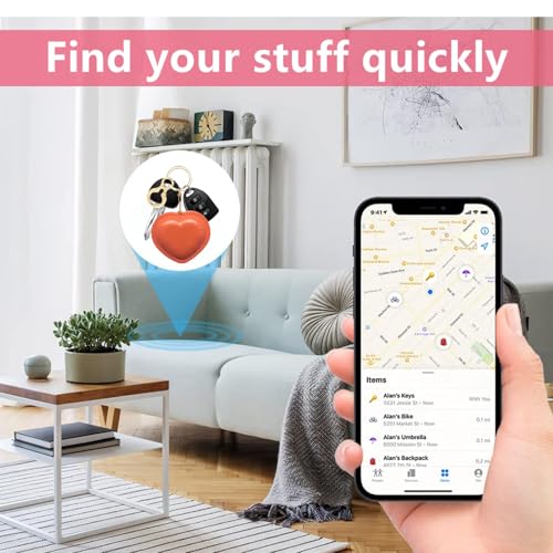 Leather Keychain holder Protective Case Compatible with Apple AirTag - color: Orange Heart