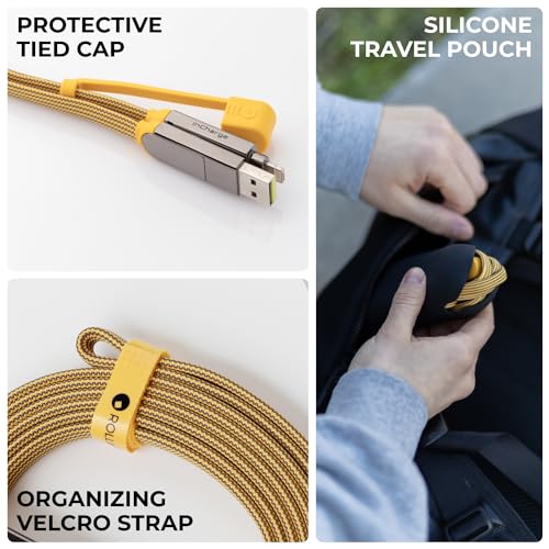 Rolling Square InCharge XL 300cm - USB C Charger Cable, Lightning Cable for Smartphone, Universal Cable Charger 6 in 1, USB Plug, Yellow, 100W - color: Yellow