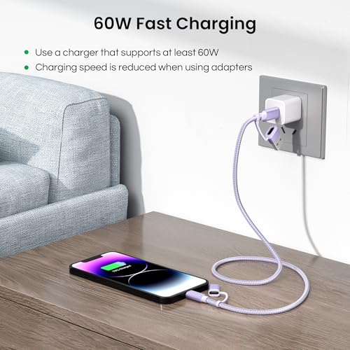 Basesailor 4 in 1 USB C to USB C Cable 10ft iPhone 16 15 14 Mini Plus Max - color: Purple, size: 10FT/3M