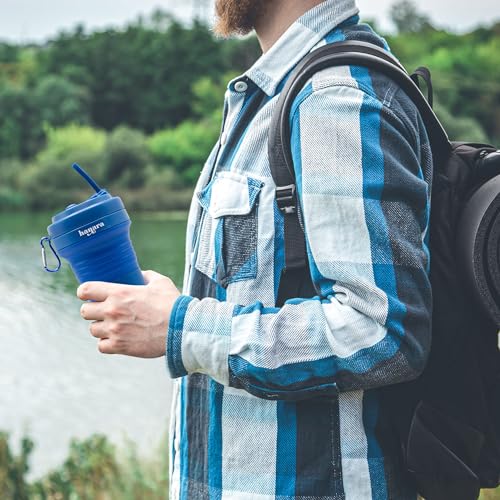HANARA Collapsible Cup with Reusable Straw – 18 Oz (550 Ml), Portable Travel Mug, BPA-Free, Leak-Proof, Microwave & Dishwasher Safe, Multi-Purpose for Hot & Cold Drinks – Sky Blue - color: Sky Blue