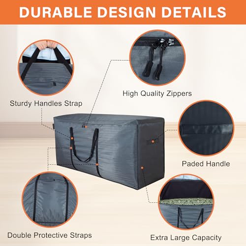 storagebag Patio Cushion Storage Bag, Outdoor Cushion Storage Bag,Waterproof Extra Large Furniture Storage Bag with Handle and Zipper, 48in L x 16in W x 22in H - color: grey