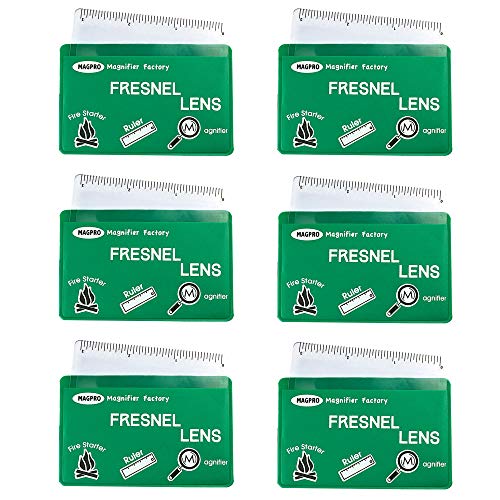 MagDepo 6 Pack Credit Card Size Magnifier Ruler Fire Starter Magnifying Glass Wallet Pocket Magnifier for Reading Small Print, Maps, and Books -Green - color: Green
