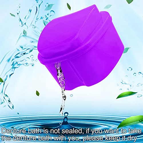 2 Pack Denture Bath Case Dental False Teeth Holder with Brush, Retainer Cleaning Case Denture Bath Cup Storage False Teeth Travel Case with Strainer - Purple and Dark Blue - color: Purple & Dark Blue